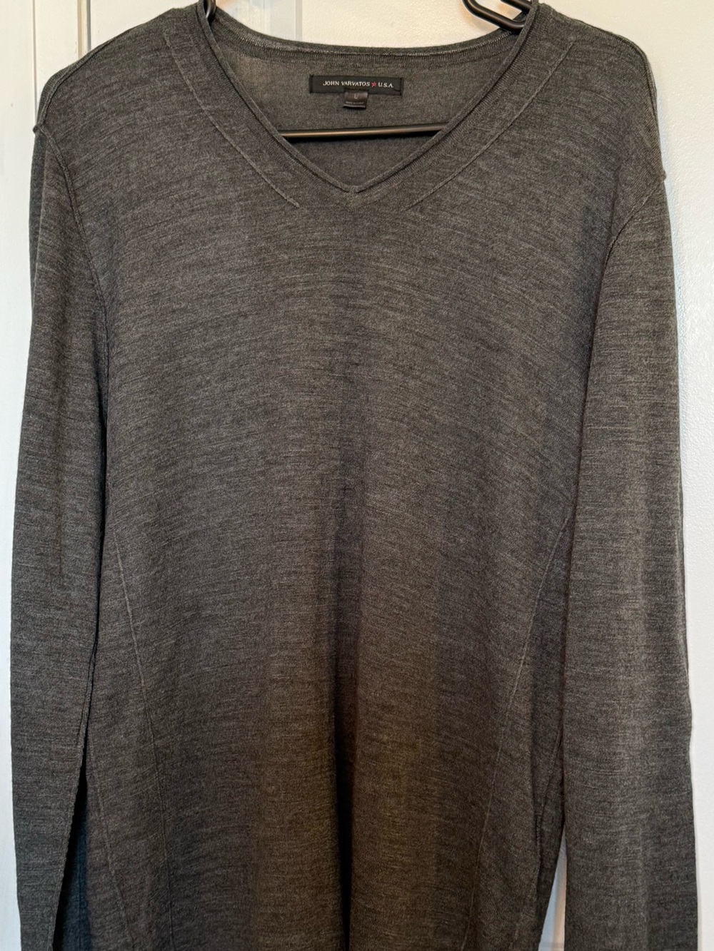 John Varvatos Gray V‑Neck Long Sleeve Sweater